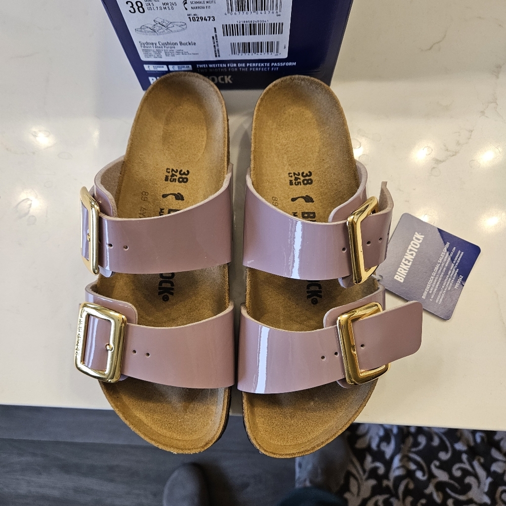 Birkenstock Purple Sandals with Gold Buckles